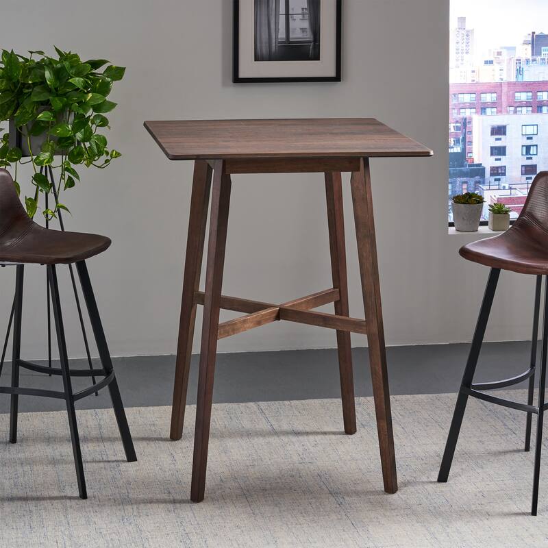 Modern Bar Height 42" Dining Table, Rubberwood Legs and Laminate Table Top, Walnut Finish, Black