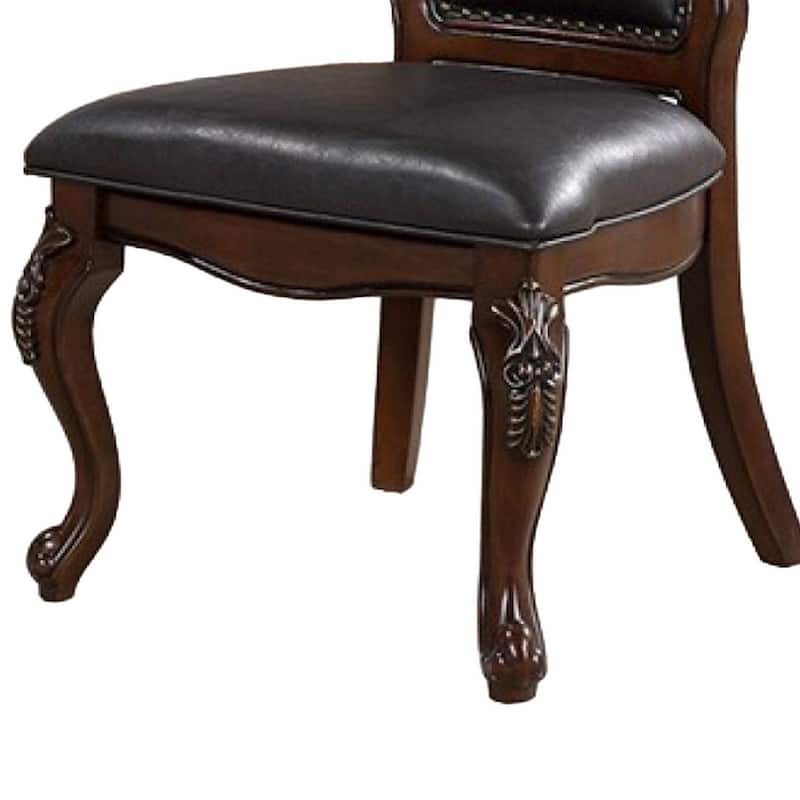 Zenie Dining Side Chair Set of 2, Cabriole Legs, Faux Leather, Cherry Brown