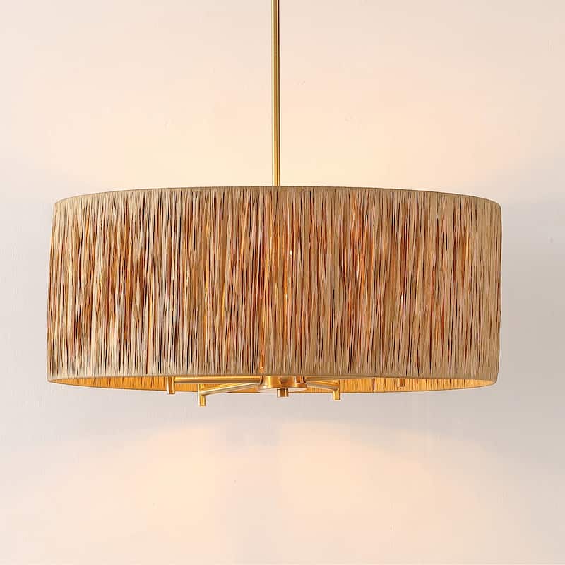 SAFAVIEH Lighting Maele Extendable Pendant - 24 In. W x 24 In. D x 19-49 In. H - Natural/Gold - 24Wx24Dx49H
