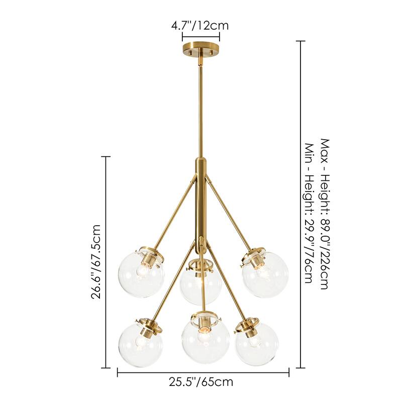 6-Light Modern Glam Sputnik Brass/Matte Black Finish Dimmable Chandelier with Clear Glass Globe for Living & Dining Room