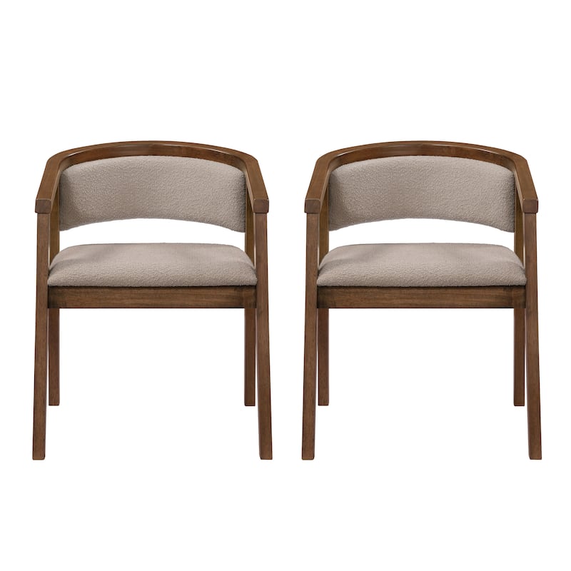 Christopher Knight Home - Noren Mid-Century Boucle Upholstered U-Shaped Dining Chair with Armrest - Set of 2 - Khaki+Walnut