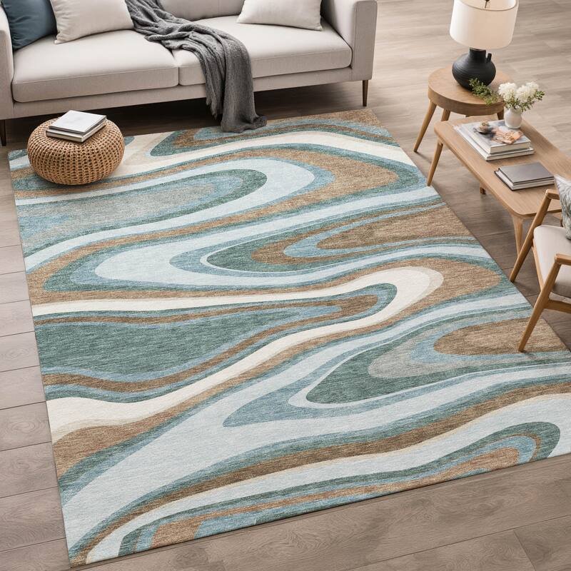 Machine Washable Indoor/ Outdoor Abstract Busey Chantille Rug