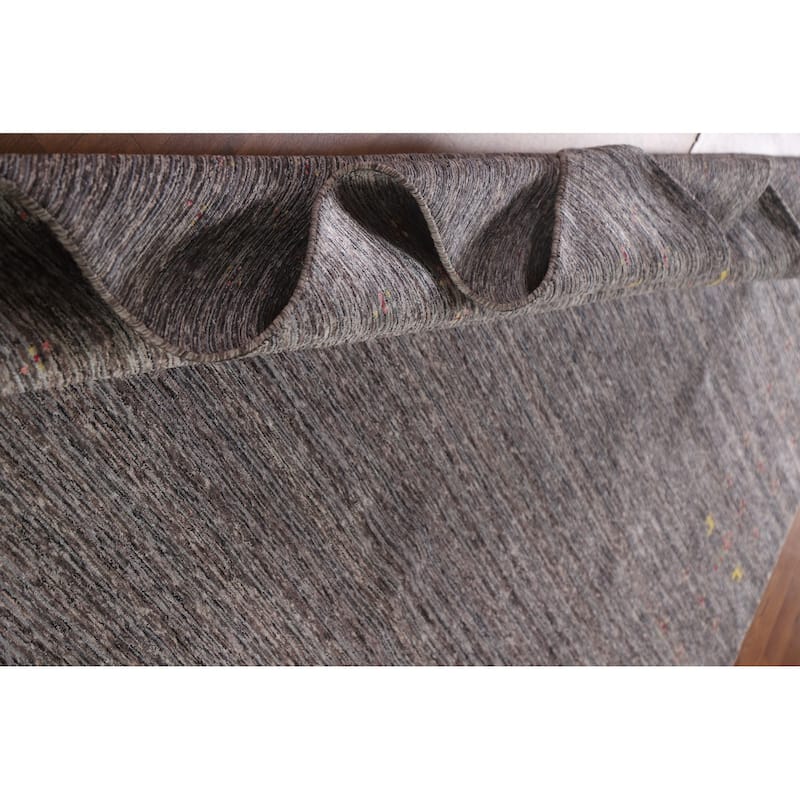 Striped Gabbeh Area Rug Hand-Knotted Wool Carpet - 7'10"x 9'10"