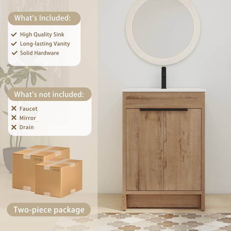 ARTCHIRLY 24/30/36 Inch Bathroom Vanity with Sink, Freestanding Bathroom Vanity with 2 Soft Close Doors and Adjustable Shelf