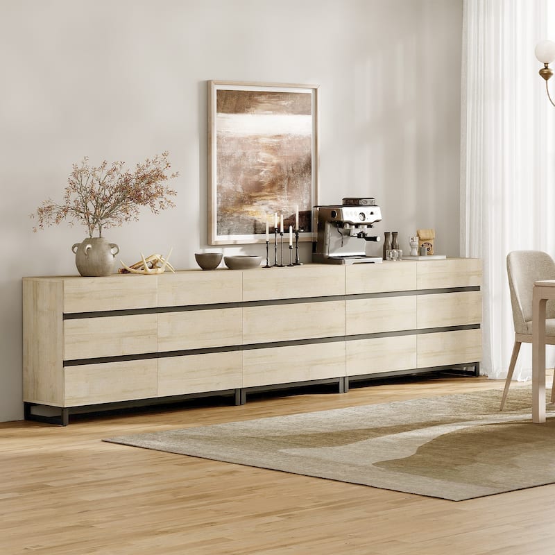 WAMPAT 3 in 1 Modern Sideboard with Adjustable Shelves and 2 Drawers, Coffee Bar Cabinet for Living Room, Kitchen