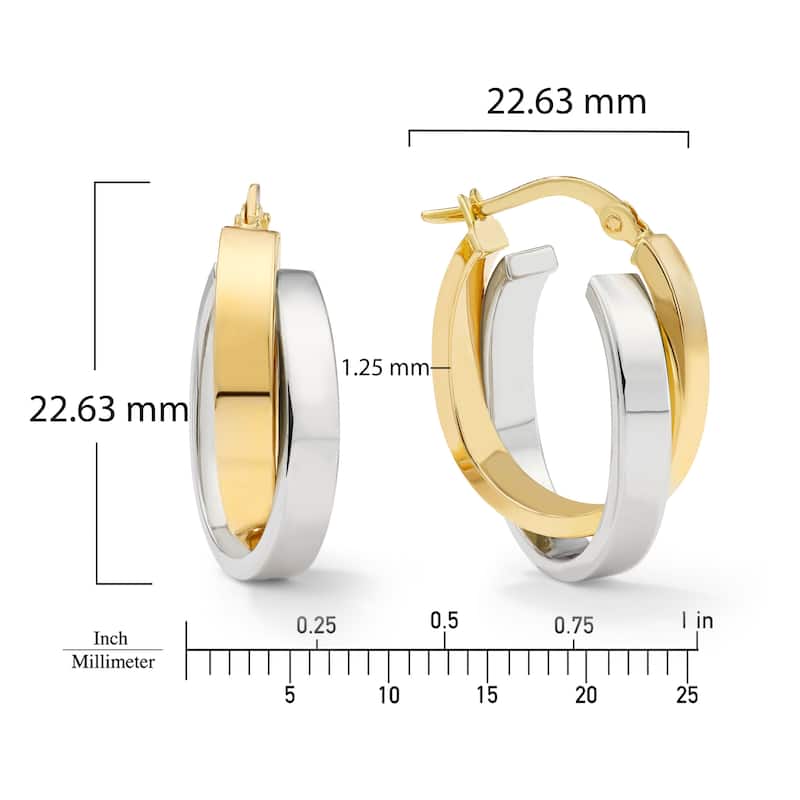 Clover 14K Two-Tone Gold High-Polish Double Hoop Earrings