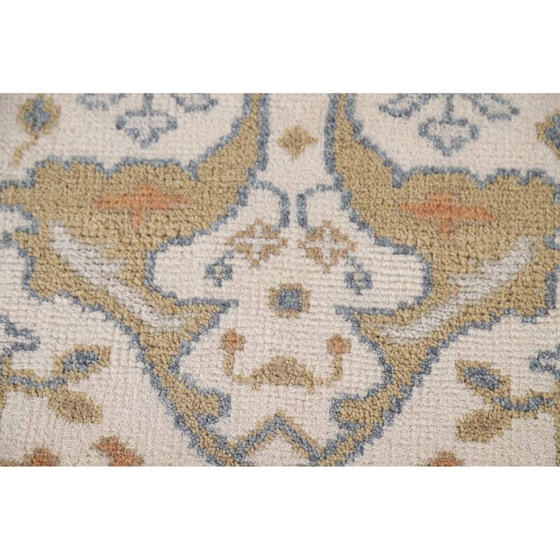 Beige Floral Oushak Runner Rug Hand-knotted Wool Carpet - 2'6"x 9'10"