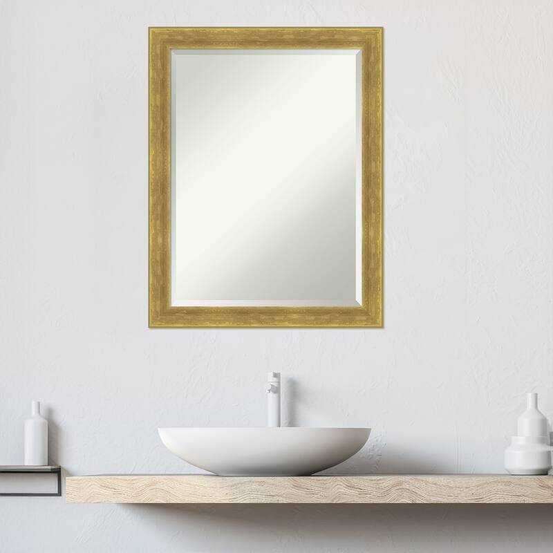 Angled Beveled Wood Framed Bathroom Vanity Wall Mirror
