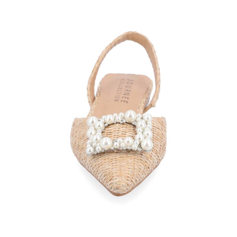 Journee Collection Women's Medium and Wide Width Hannae Sling Back Pointed Toe Flats - Medium - Natural - 8