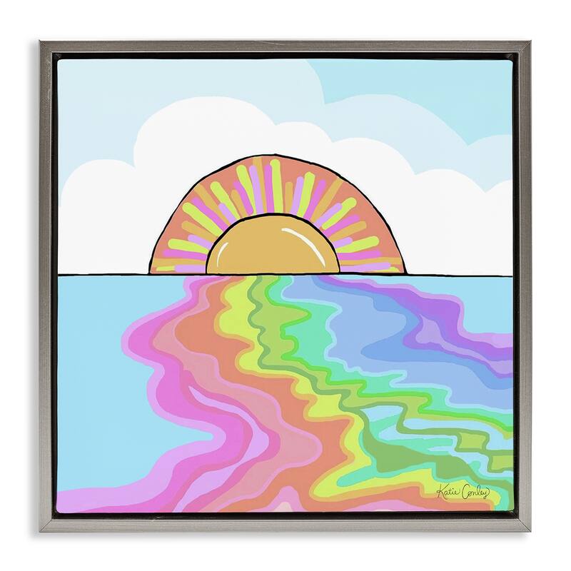 Stupell Swirling Rainbow on Sea Surface Framed Floater Canvas Wall Art Design By Katie Conley - 25 x 25 - Grey