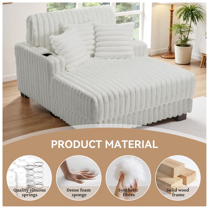 Modern Upgraded Plush Fabric Sofa Chaise Lounge with Pillows