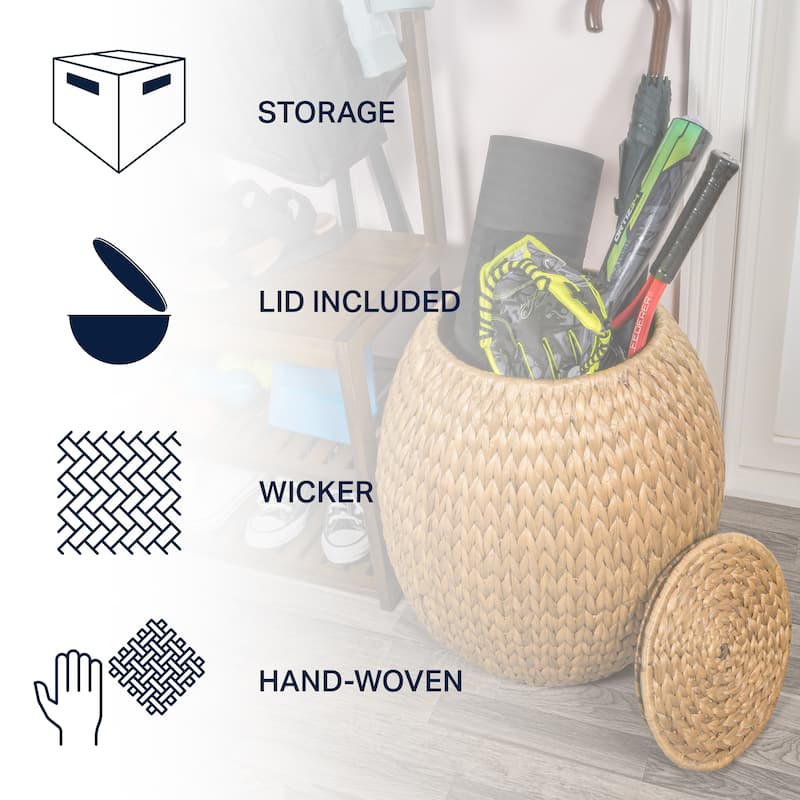 happimess Bohemian Handwoven Hyacinth Barrel Storage Stool with Lid
