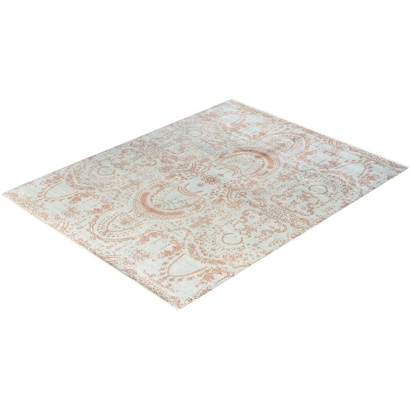 Ikat One-of-a-Kind Hand-Knotted Area Rug - Gray, 8' 0" x 10' 4" - 8' 0" x 10' 4"
