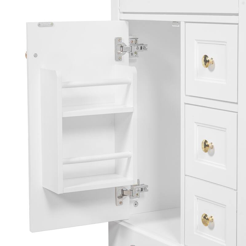 Roomfitters 24" Bathroom Vanity with Sink, Solid Pinewood Frame, 3 Drawers & Cabinet with 2-Tier Door Rack