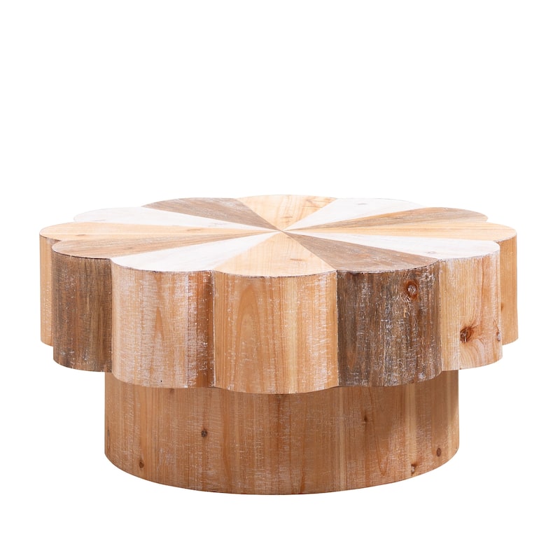 Roomfitters Rustic Flower Shaped Coffee Table, Distressed Manufactured Wood, Multicolor