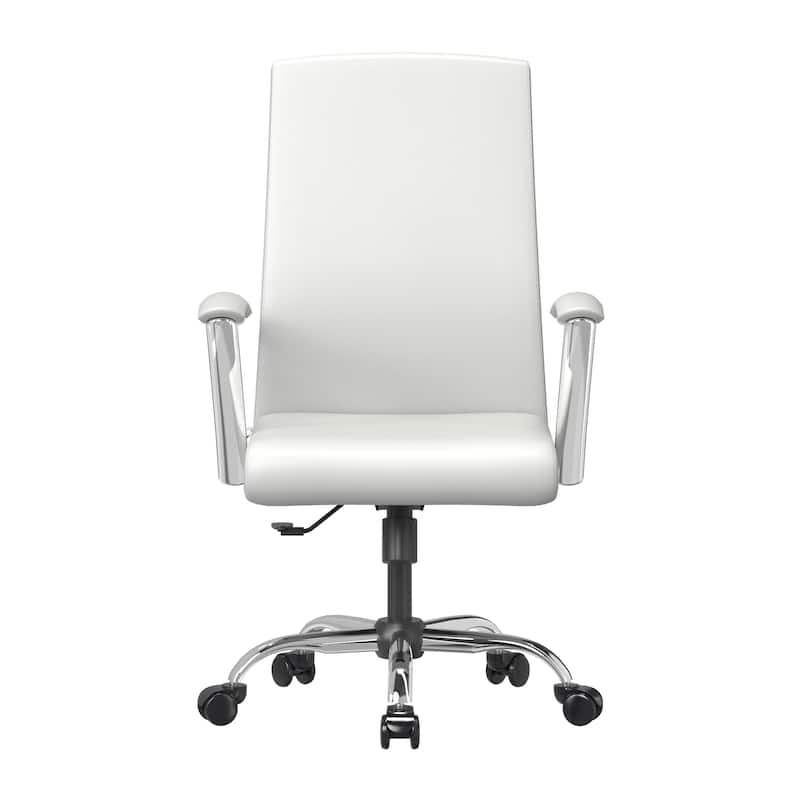 LeisureMod Evander Modern Swivel Office Chair in Faux Leather with Silver Frame