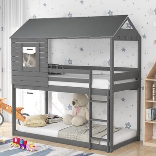 Twin House Bunk Bed with Roof & Window Design - Bed Bath & Beyond ...