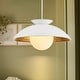 preview thumbnail 4 of 10, 1-Light Modern Farmhouse White/ Black Dome Gold Leaf Wood Pendant with Opal Glass Globe