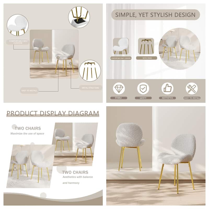 Modern Velvet Dining Chairs, Gold Metal Legs, Kitchen/Office, Set of 2