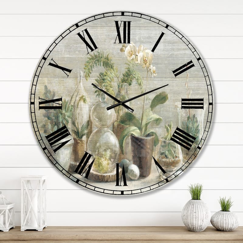 Designart 'Composition of Orchids' Traditional Large Wall CLock