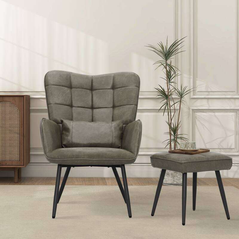 Maypex Upholstered Wing back Chair with Ottoman and Toss Pillow