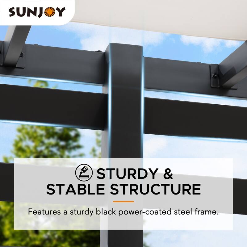 Sunjoy 10 ft. x 12 ft. Modern Metal Pergola with White Adjustable Garden Shade