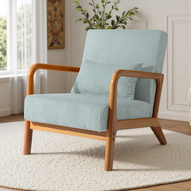Uixe Mid Century Solid Wood Upholstered Corduroy Accent Chair - Light Blue