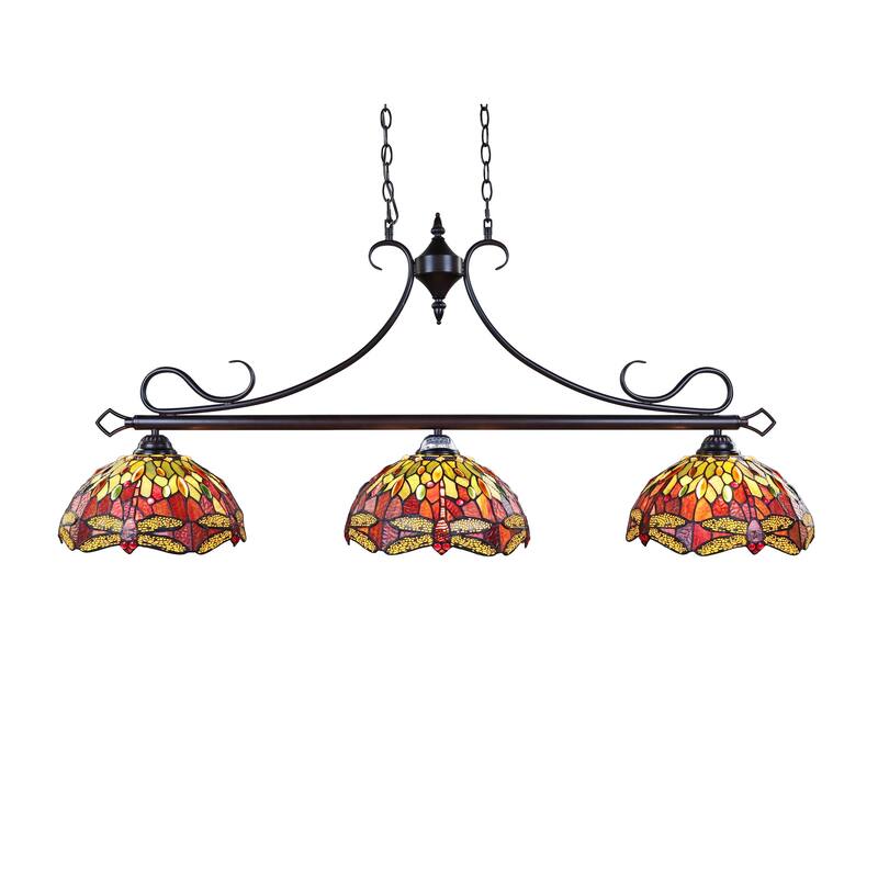 Tiffany Style Dragonfly Design 3-light Linear Island Fixture