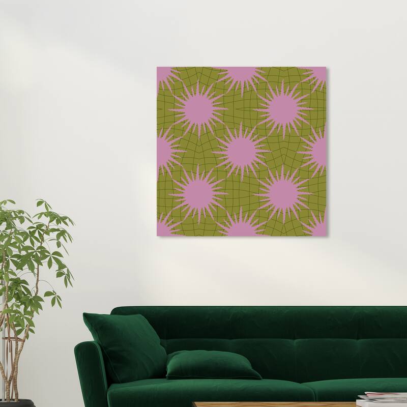 Wynwood Studio Canvas Abstract Disco Ball Sun Purple and Army Green Modern & Contemporary Wall Art Canvas Print