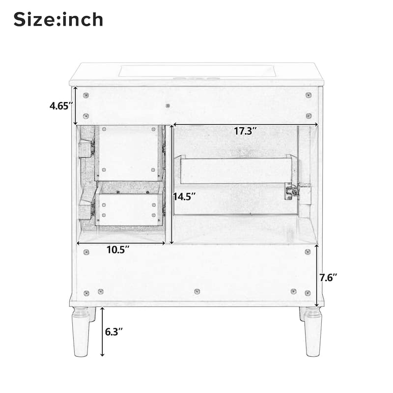 30" Bathroom Vanity with Sink, Freestanding Storage Cabinet with 3 Drawers, Soft-Close Door, Ceramic Basin,Bathroom Cabinet