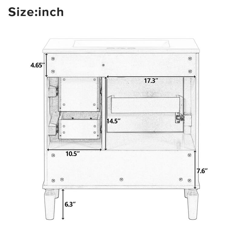 30" Freestanding Bathroom Vanity with Ceramic Sink, Soft Close Door and Drawers, Solid Wood Frame, Modern Storage Cabinet