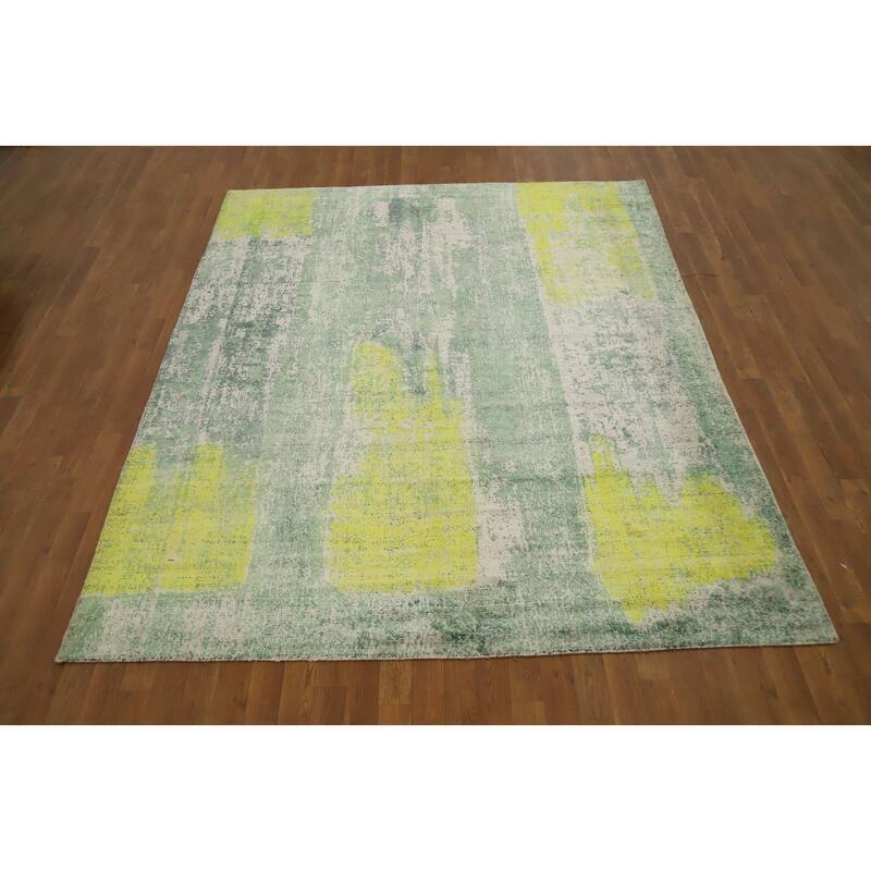 Hand Knotted Oriental Viscose Silk Carpet Modern Abstract Green Abstract Area Rug - 8' 5'' X 6' 9''