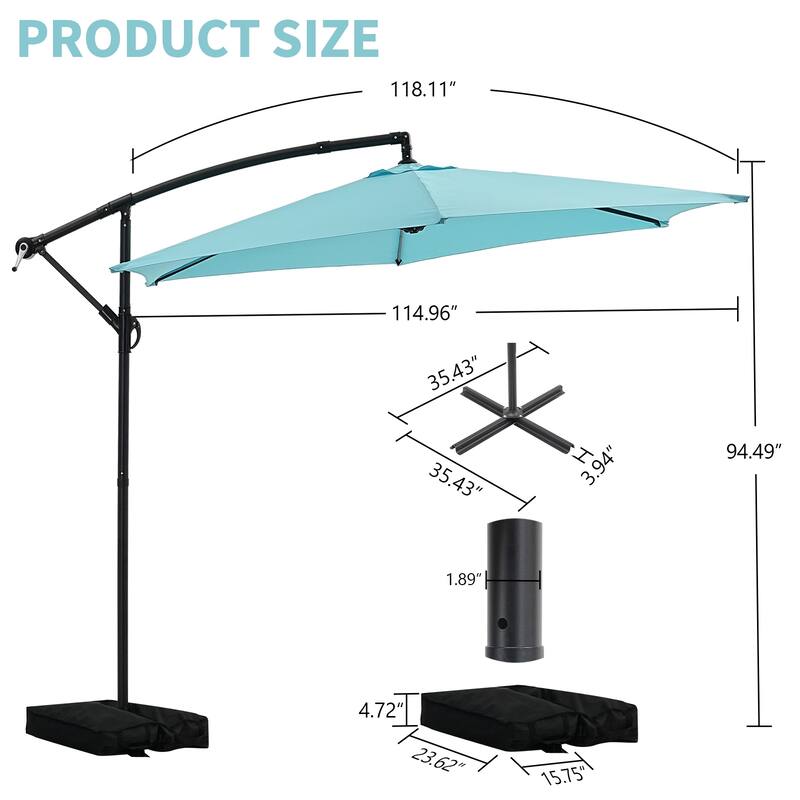 Autlaycil 10ft Offset Hanging Market Patio Umbrella with Base