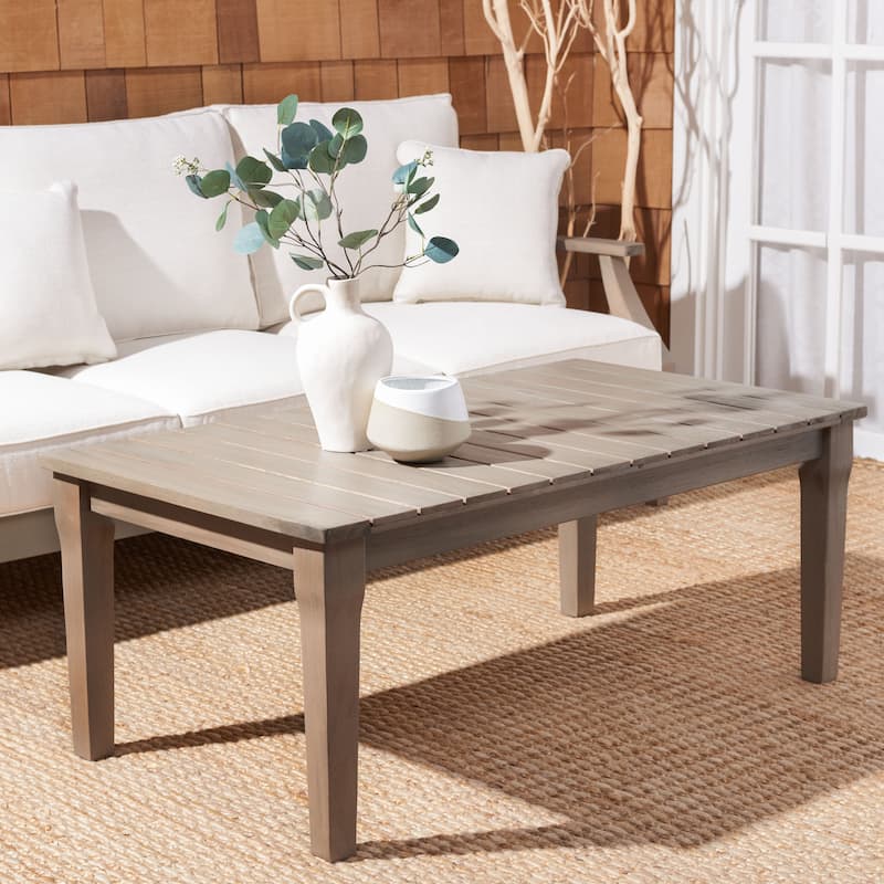 SAFAVIEH Couture Kathern Wood Patio Coffee Table. - 47.4" x 26.4" x 18.5" - 47"W x 26"D x 19"H - Light Grey