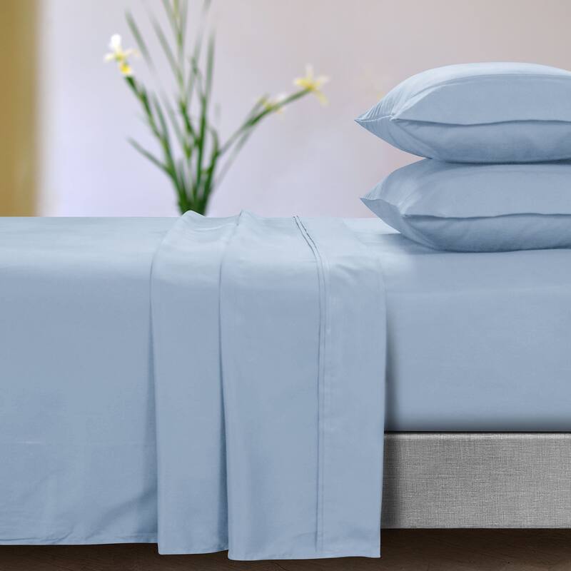 Super Soft Extra Deep Pocket Bed Sheet Set with Oversize Flat - Full - Oxford Blue