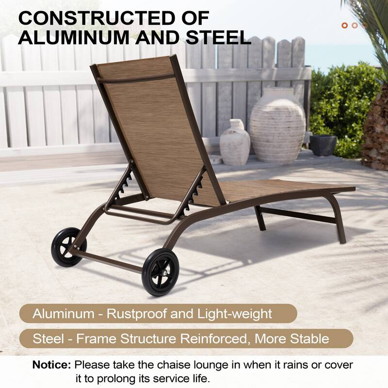 Outdoor Chaise Lounges and Side Table, Patio Lounger with Wheels 3-Piece Set - See Picture