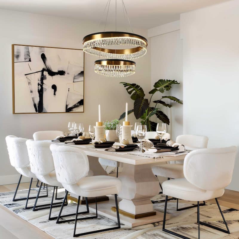 Modern Luxury 2-Tier LED Crystal Chandelier Black Gold Drum Light for Dining Living Room - D31.5" x H73" Max