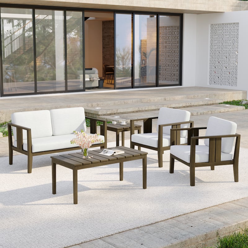 5-Piece Casual Outdoor Patio Furniture Set In Solid Teak Wood