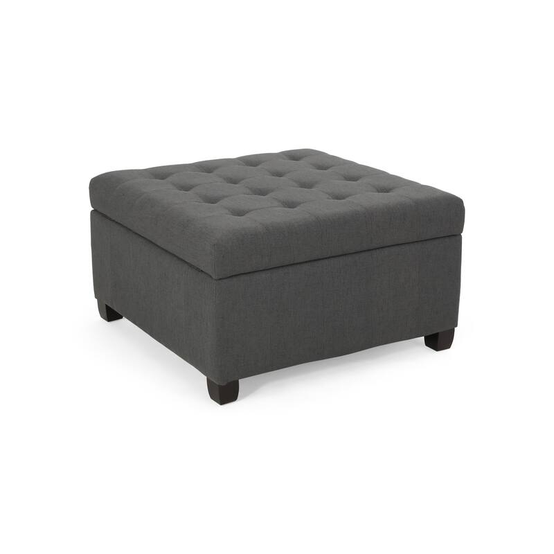 Tufted Fabric Storage Ottoman - Dark Gray Modern Living Room Storage