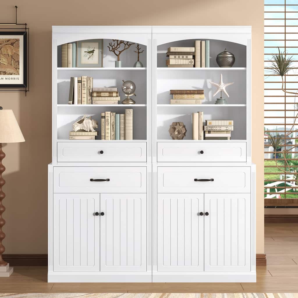 78.7" White Bathroom Storage Cabinet Combo with Drawers and Adjustable Shelf