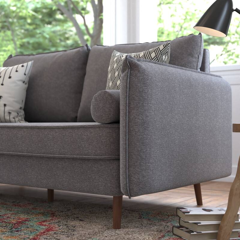 Compact Faux Linen Upholstered Sofa with Wooden Legs