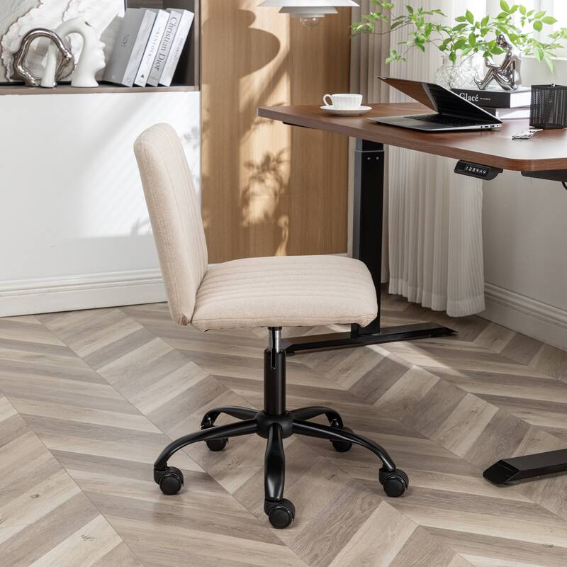 Armless Swivel Office Chair with Metal Base, 360 Swivel Ergonomic Computer Chair, Adjustable Height Fabric Task Chair - N/A