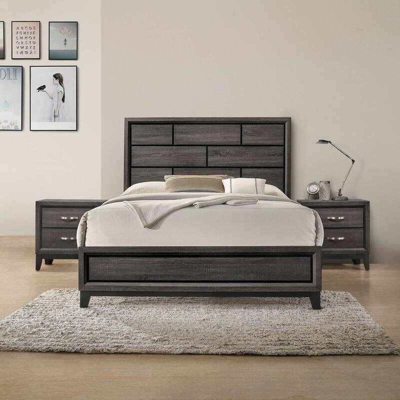 Furniture of America Lante Modern 3-Piece Two-Tone Design Panel Bedroom Set - Grey - King