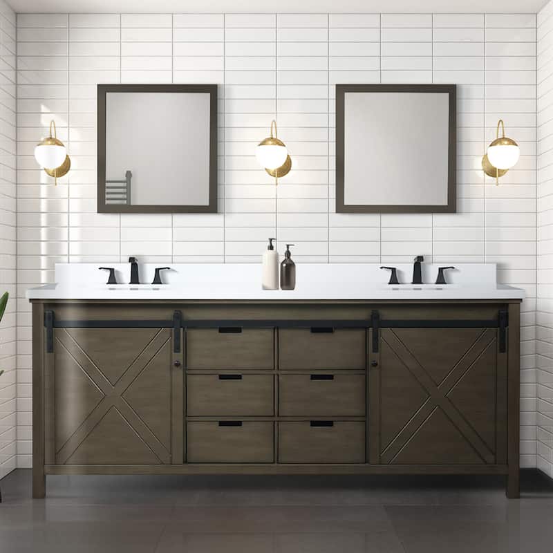 Marsyas 84 in W x 22 in D Brown Double Bath Vanity, Cultured Marble Countertop and 34 in Mirrors