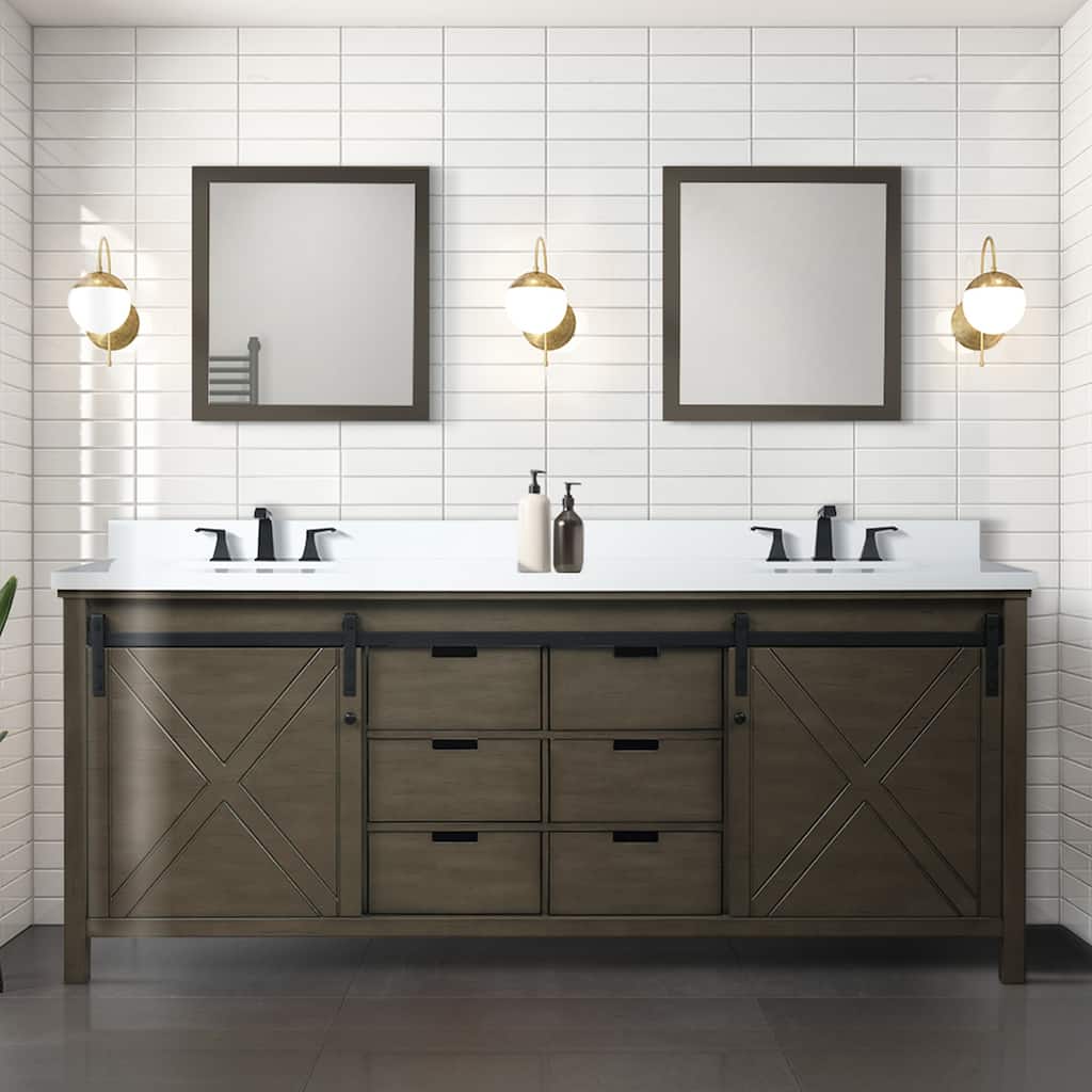 Marsyas 84 in W x 22 in D Brown Double Bath Vanity, Cultured Marble Countertop and 34 in Mirrors