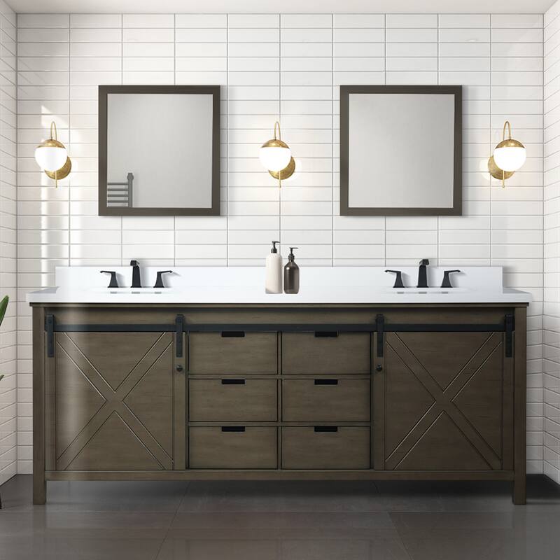 Marsyas Bath Vanity, White Quartz Countertop and Mirrors
