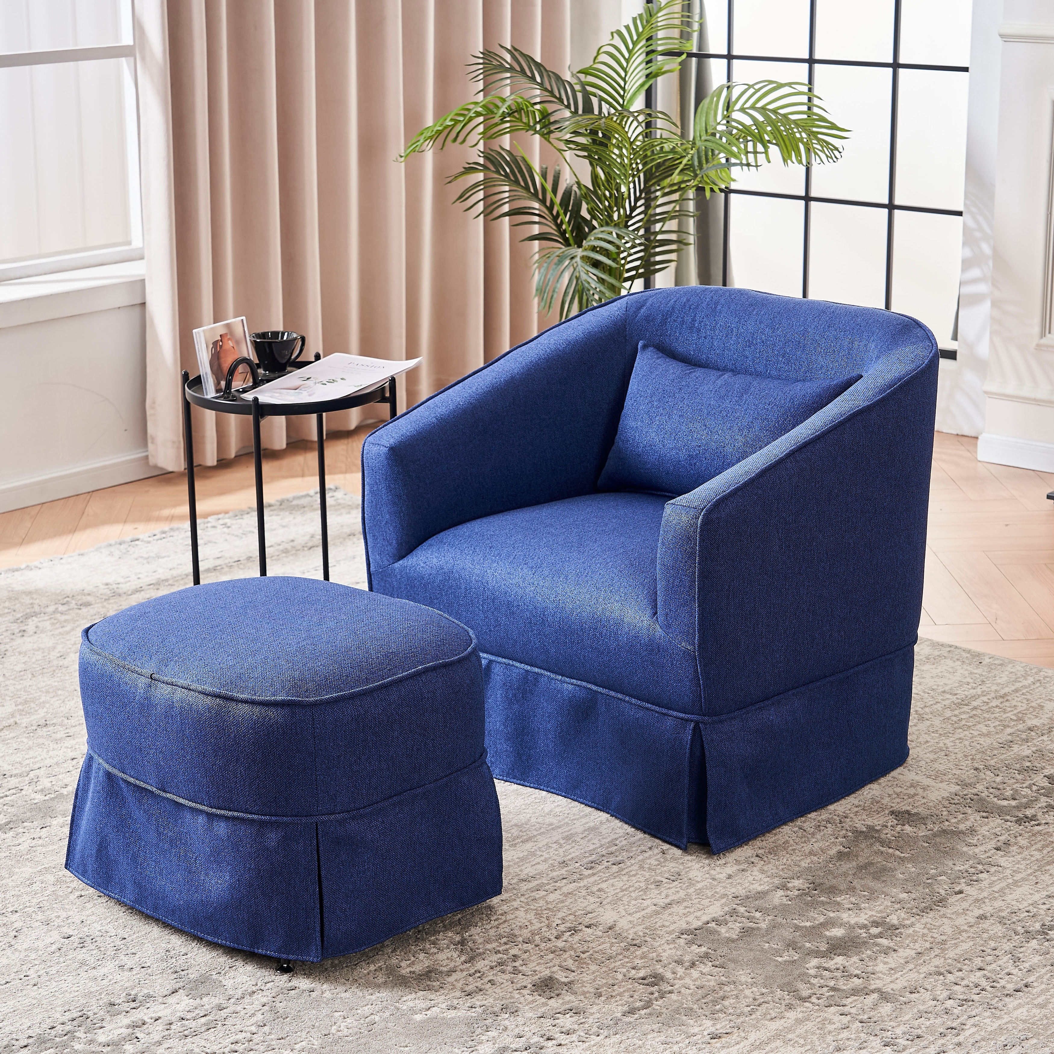 Living Room Navy Blue Barrel Swivel Chair Oversized Chair Big Gray Chair  Maxon Place Navy Oversized, image size:3500x3500