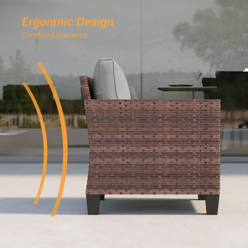 BONOSUKI 2Pcs Patio Single Sofa Set Brown Rattan Outdoor Furniture Set