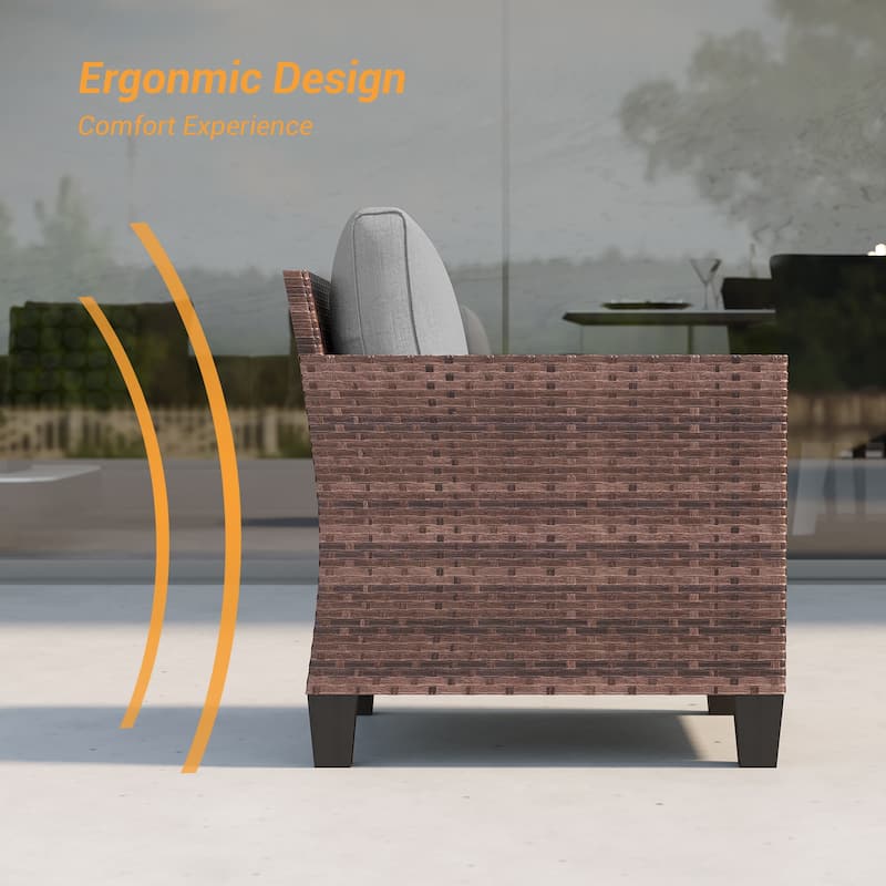 LIVOOSUN 3-Piece Patio Sofa Set Gray Rattan Outdoor Chair with Side Table