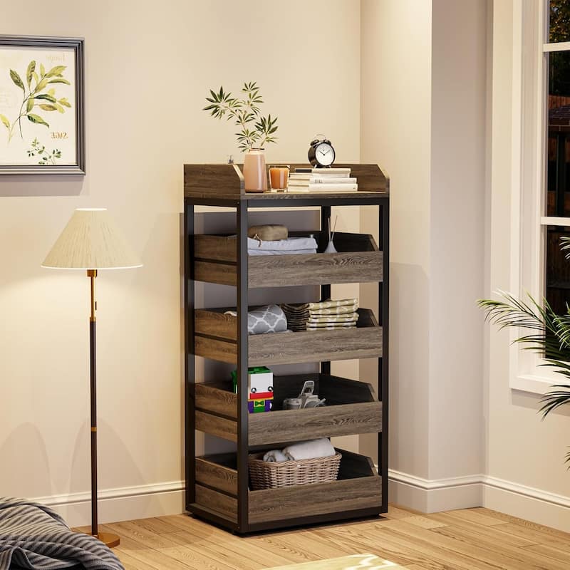 23.6'' W Fruit and Vegetable Wood Storage Rack, 5-Tier Pull-Out Snack Stand Fruit Basket Stand